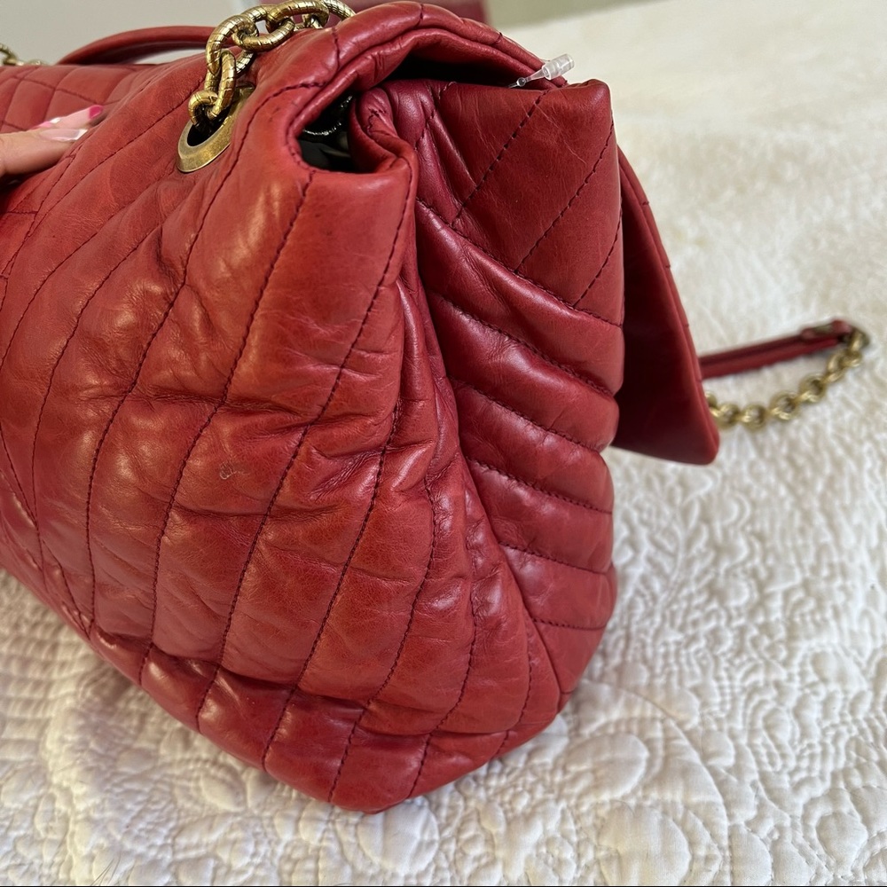 SOLD LANVIN HAPPY red quilted flap bag gold chain large - Picture 7 of 16